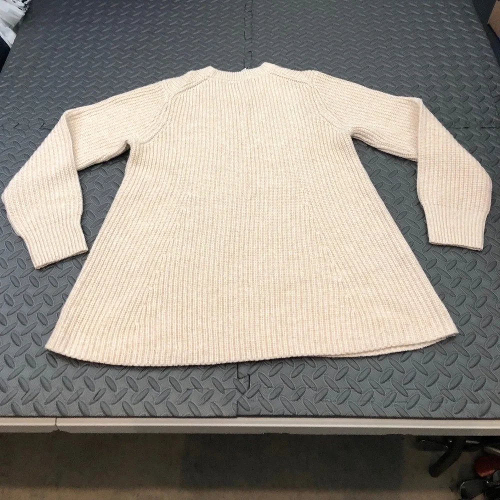 Athleta Sierra Crew Neck‎ Sweater Wool Blend Rib Chunky Knit Beige Tan Sz L